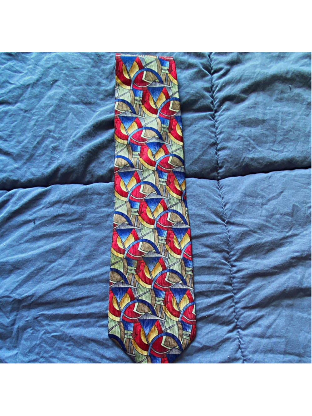 J. Garcia 100% Silk Woven Tie Multicolor Geometric Abstract Pointed Hand Sewn